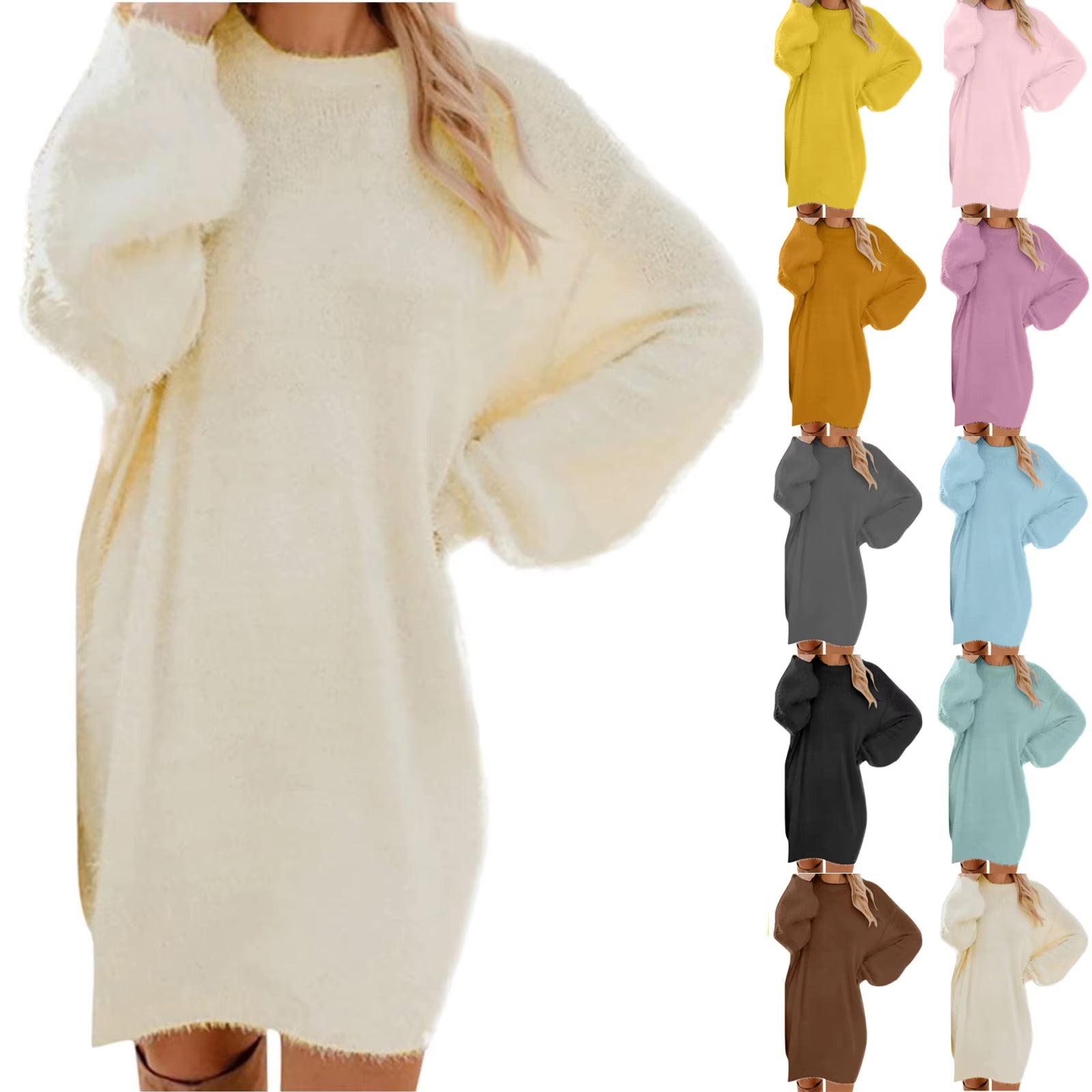 Women Winter Sweater Knit Crewneck Warm Long Sleeve Casual Sweatshirts Dress